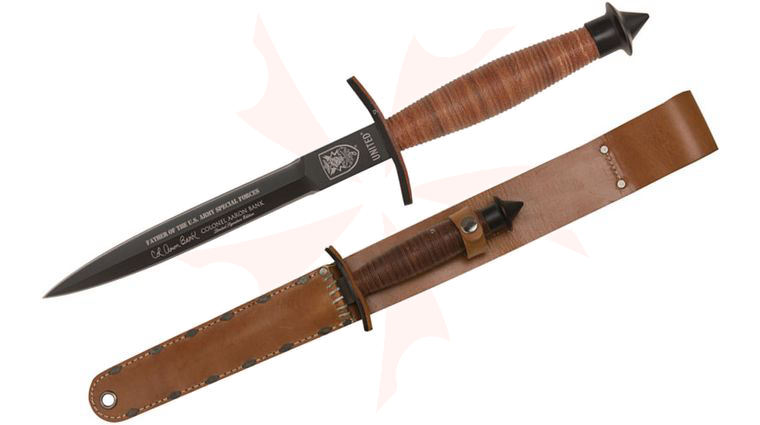 United Cutlery V-42 Stiletto US Army Col Aaron Bank Edition 7-1/4 inch Blade, Stacked Leather Handle