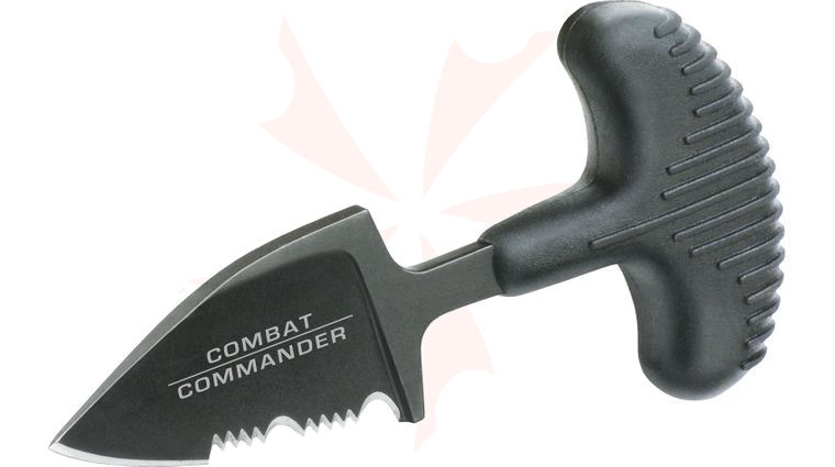 United Cutlery Combat Commander Mini Push Dagger 1.5 inch Black Combo Blade, Black TPR Handle, Polypropylene Sheath