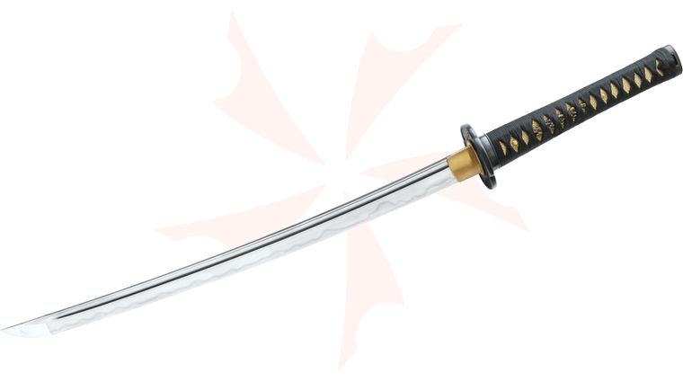 United Cutlery Shikoto Longquan Master Wakizashi Sword 19.75 inch Hamon Blade, Rayskin/Cord Wrapped Handle, Wood Scabbard