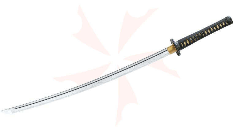United Cutlery Shikoto Longquan Master Katana Sword 27.25 inch Hamon Blade, Rayskin/Cord Wrapped Handle, Wood Scabbard