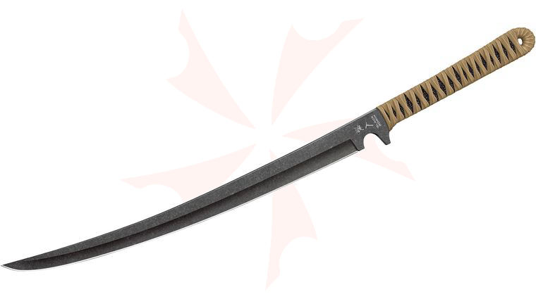 United Cutlery Black Ronin Tan Combat Wakizashi Sword 17 inch Black Stonewashed Blade, Tan Cord Wrapped Handle, Molded Sheath