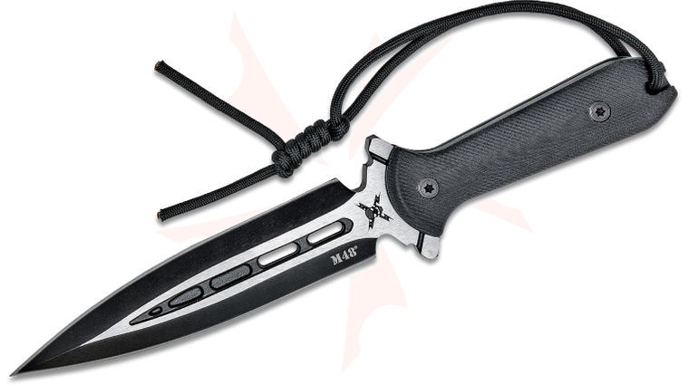 United Cutlery M48 Talon Dagger Fixed Blade Knife 6.875 inch Two-Tone Black/Satin Double-Sided Spear Point, Black G10 Handles, TPR and Nylon Sheath