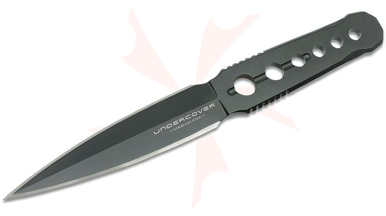 United Cutlery Undercover CIA Stinger Fixed Blade Dagger Knife 3.875 inch Black Spear Point, Black Steel Handle, Zytel Sheath