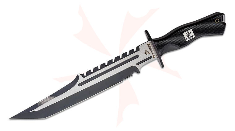 United Cutlery USMC Operation Mako Sawback Machete 10.75 inch Two-Tone Tanto Combo Blade, Black TPU Handle, Black Nylon Sheath