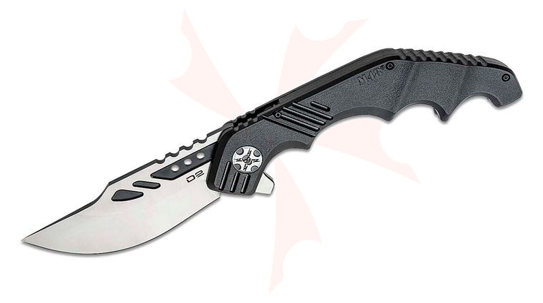 United Cutlery M48 Warthawg Flipper Knife 4.375 inch D2 Satin Two-Tone Blade, Black Nylon Handles