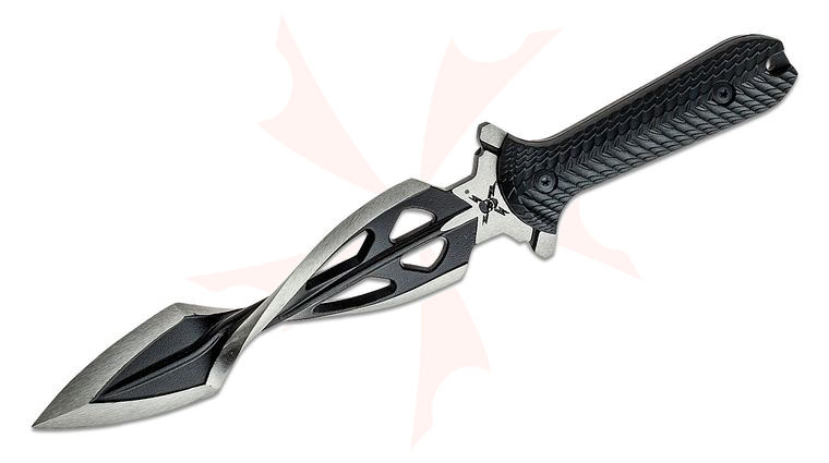 United Cutlery M48 Tsunami Dual-Edged Spiraling Dagger Fixed 8.25 inch Two-Tone Blade, Black GFN Handle, TPR Sheath
