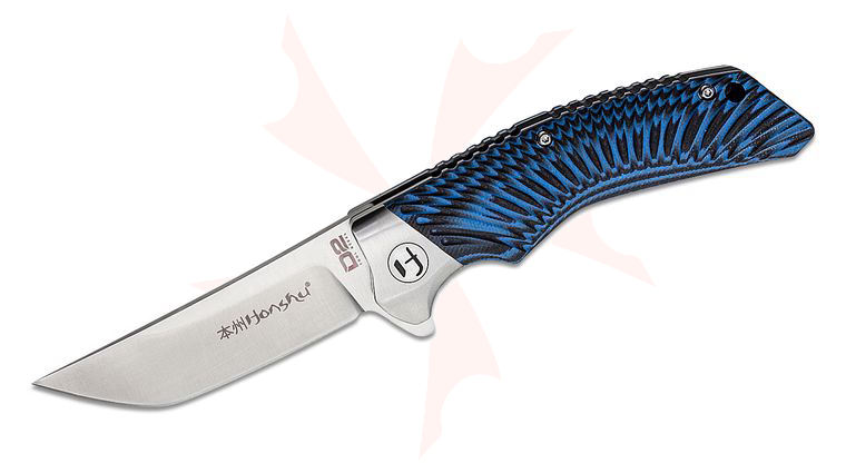 United Cutlery Honshu Sekyuriti Flipper Knife 3.46 inch D2 Satin Blade, Black and Blue G10 Handles