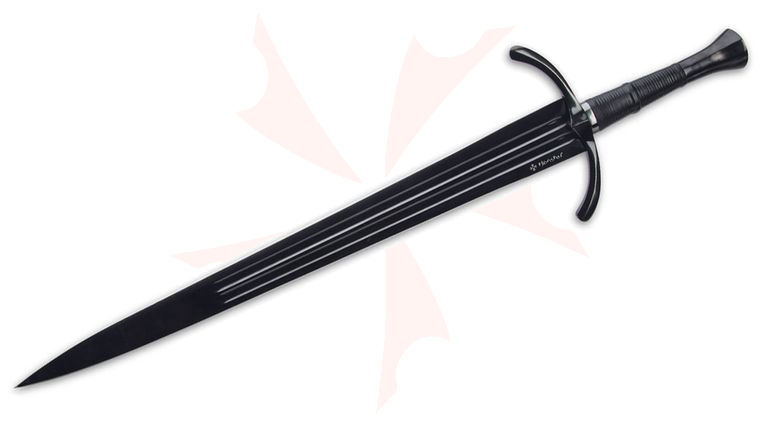 United Cutlery Honshu Midnight Forge Single-Hand Sword, 30.8 inch 1065 Black Blade, Black Leather-Wrapped Wooden Handle, Black Leather Scabbard