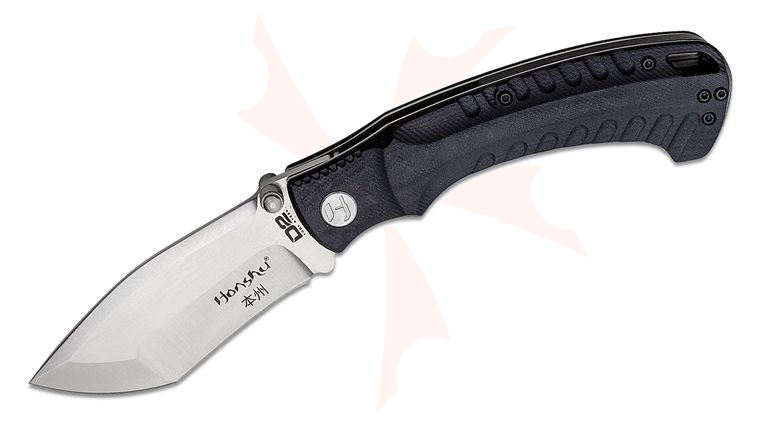 United Cutlery Honshu Senjutsu Folding Pocket Knife 3.5 inch D2 Satin Recurve Blade, Black G10 Handles