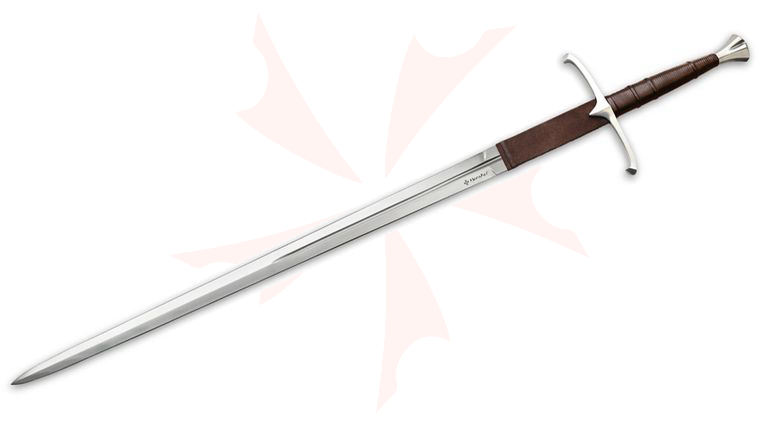 United Cutlery Honshu Historic Claymore Sword 43.5 inch 1065 Satin Blade, Leather Wrapped Wood Handle, Leather Scabbard