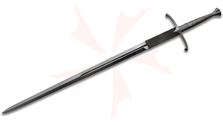 United Cutlery Honshu Historic Claymore Sword 43.5 inch 1065 Black Blade, Black Leather Wrapped Wood Handle, Black Leather Scabbard