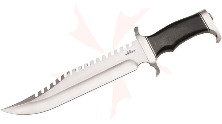 United Gil Hibben Survivor Bowie Knife 10 inch Sawback Blade, Micarta Handles, Leather Sheath