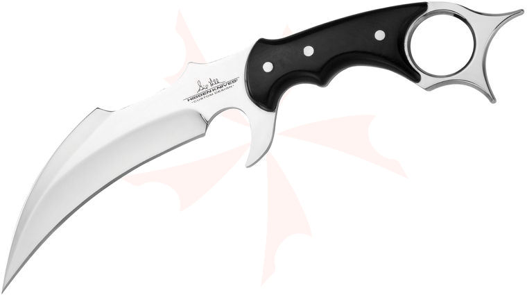 United Cutlery Hibben Karambit Fixed 5.375 inch Mirror Polished Blade, Black Micarta Handles, Leather Sheath