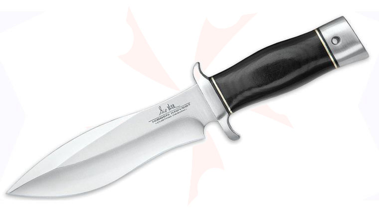 United Cutlery Gil Hibben Alaskan Boot Knife 5 inch Plain Satin Blade, Black Micarta Handle, Black Leather Sheath