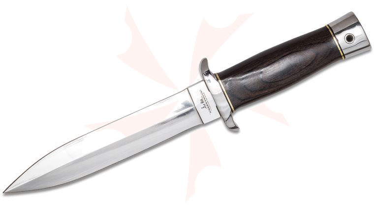 United Cutlery Gil Hibben Double Edge Boot Knife 6 inch Plain Satin Blade, Dark Pakkawood Handle, Black Leather Sheath
