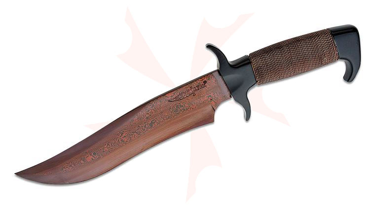 United Cutlery Gil Hibben HellFyre Highlander Bowie 8.75 inch Black/Red Damascus Blade, Copper Wire-Wrapped Black Chrome Stainless Steel Handle