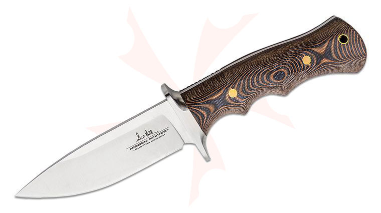 United Cutlery Gil Hibben Tundra Bushcraft Knife 4.63 inch Satin Drop Point Blade, Orange and Black Micarta Handles, Leather Sheath