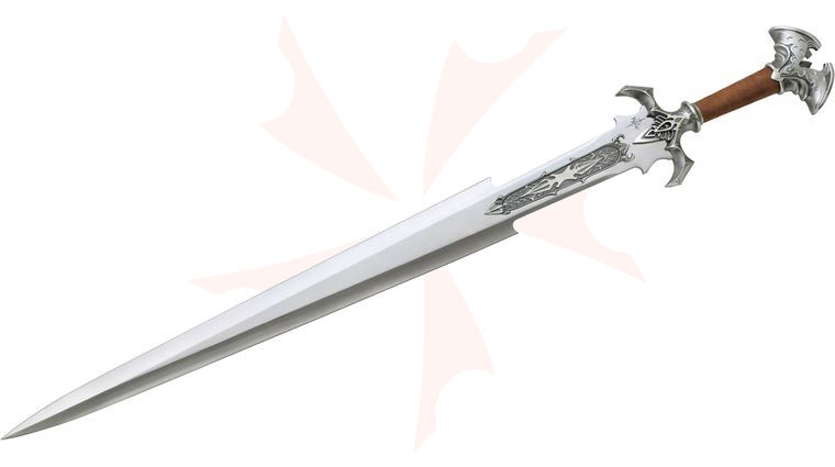 United Cutlery Kit Rae Amonthul Sword of Avonthia 29.75 inch Blade, Leather Wrapped Cast Metal with Antique Silver Finished Handle