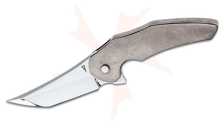 Jeff VanderMeulen Custom Instigator #35 Flipper Knife 3 inch RWL-34 Mirror Polished Blade, Contoured Titanium Handles, Mokuti Clip