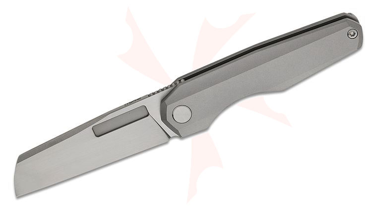 Vero Engineering Neuron Double Detent Slipjoint Flipper Knife 2.76 inch M390 Hand Satin Sheepsfoot Blade, Stonewashed Titanium Handles