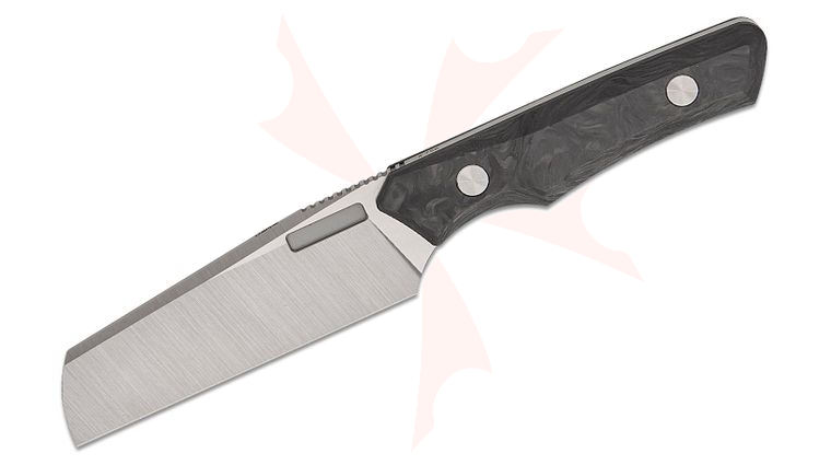 Vero Engineering Axon Fixed Blade Knife 4.05 inch M390 Belt Satin Sheepsfoot Blade, Marbled Carbon Fiber Handles