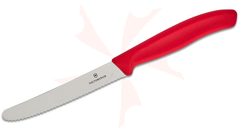 Victorinox Forschner Classic 4.3 inch Serrated Tomato and Table Knife, Round Tip, Red Polypropylene Handle