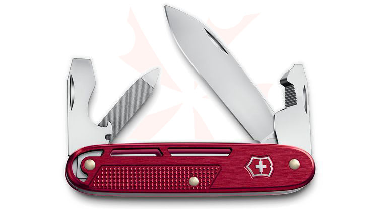 Victorinox Swiss Army Synergy Alox Refined Collection Liner Lock Multi-Tool 3.7 inch Closed, Red Skeletonized Alox Handles with Clip