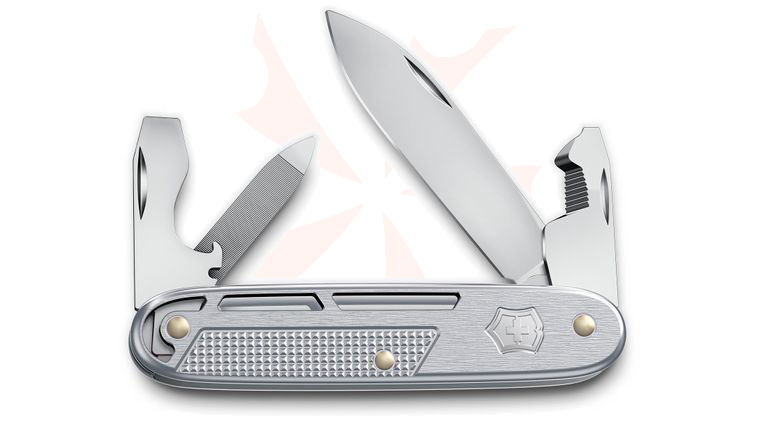 Victorinox Swiss Army Synergy Alox Refined Collection Liner Lock Multi-Tool 3.7 inch Closed, Silver Skeletonized Alox Handles with Clip