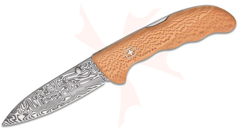 Victorinox Swiss Army 2026 Damast Limited Edition Evoke Lockback Folding Knife 3.875 inch Gysinge Damasteel Drop Point Blade, Plane Wood Handles