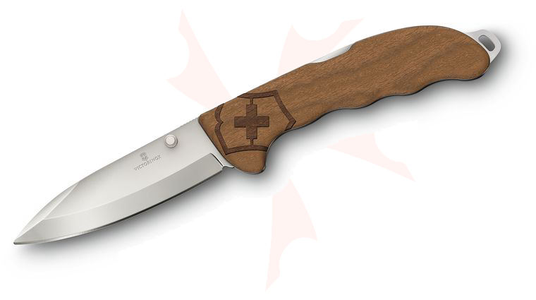 Victorinox Swiss Army Evoke Folding Knife 3.875 inch Bead Blast Drop Point Blade, Wood Handles with Clip
