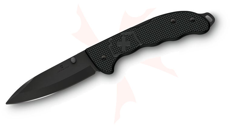 Victorinox Swiss Army Evoke Folding Knife 3.875 inch Black Drop Point Blade, Black Alox Handles with Clip