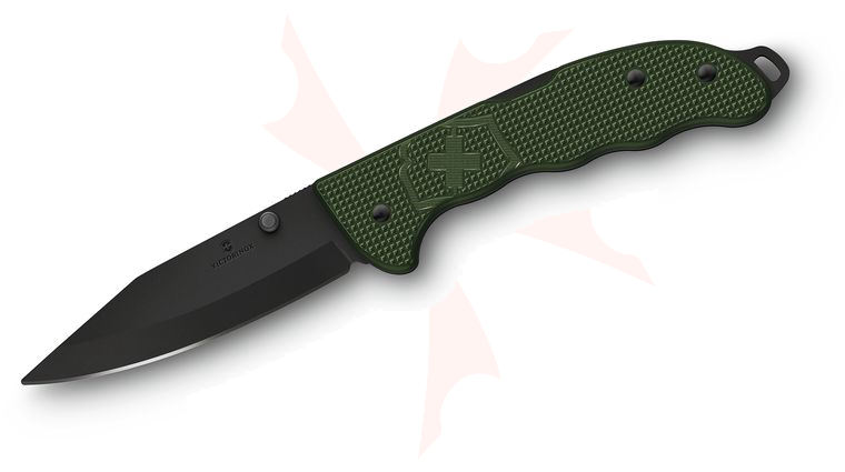 Victorinox Swiss Army Evoke Folding Knife 3.875 inch Black Clip Point Blade, Olive Green Alox Handles with Clip