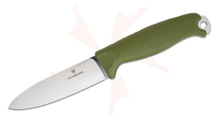 Victorinox Swiss Army Venture Collection Fixed Blade Knife 4.13 inch 14C28N Satin Drop Point Blade, Green Polymer Handles, Plastic Sheath