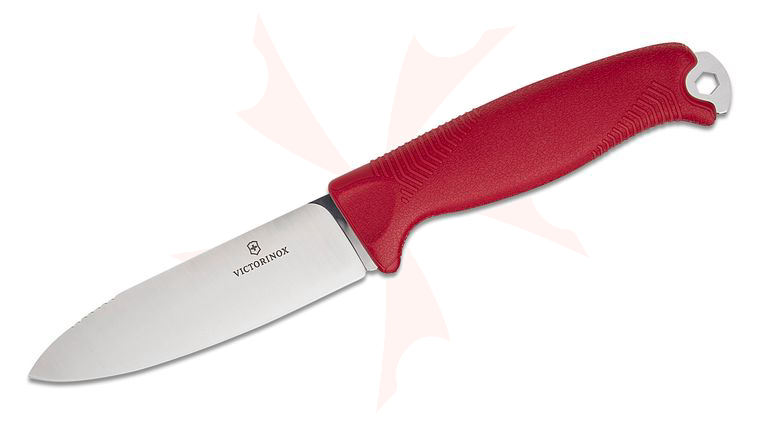 Victorinox Swiss Army Venture Collection Fixed Blade Knife 4.13 inch 14C28N Satin Drop Point Blade, Red Polymer Handles, Plastic Sheath