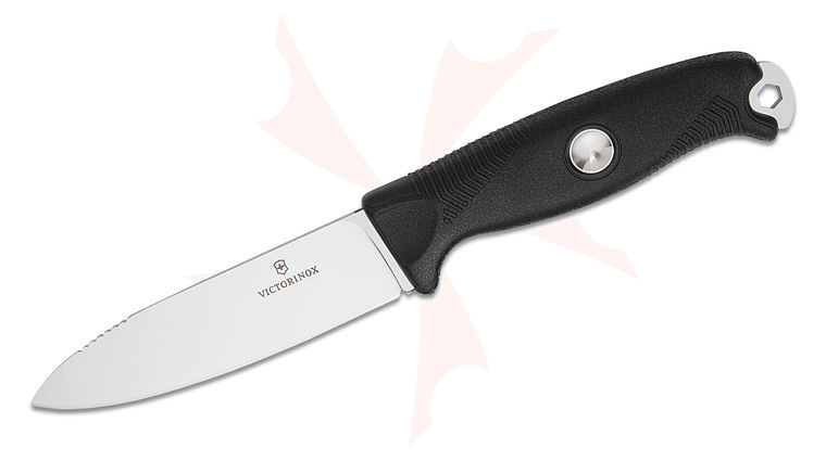 Victorinox Swiss Army Venture Collection Pro Fixed Blade Knife 4.13 inch 14C28N Satin Drop Point Blade, Black Polymer Handles, Plastic Sheath