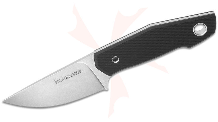 Viper Knives KOI Fixed Blade Knife 3.50 inch Bohler N690Co Stonewashed Drop Point, Black G10 Handles, Kydex Sheath