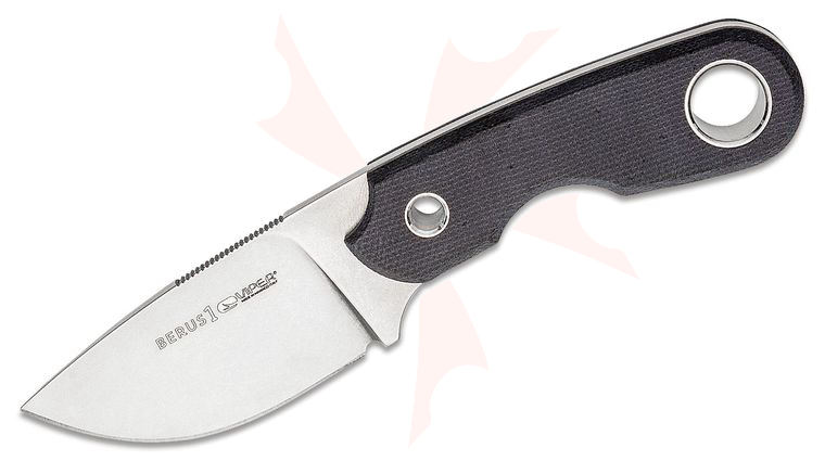 Viper Knives Berus 1 Fixed Blade Knife 2.64 inch M390 Stonewashed Drop Point Blade, Black Canvas Micarta Handles, Kydex Sheath
