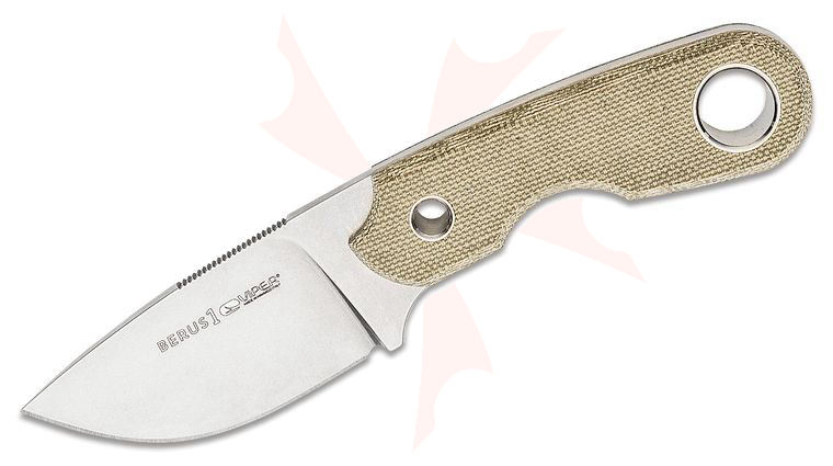 Viper Knives Berus 1 Fixed Blade Knife 2.64 inch M390 Stonewashed Drop Point Blade, Green Canvas Micarta Handles, Kydex Sheath