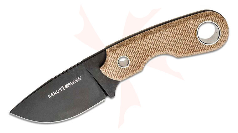Viper Knives Berus 1 Fixed Blade Knife 2.64 inch M390 Black PVD Drop Point Blade, Brown Canvas Micarta Handles, Kydex Sheath