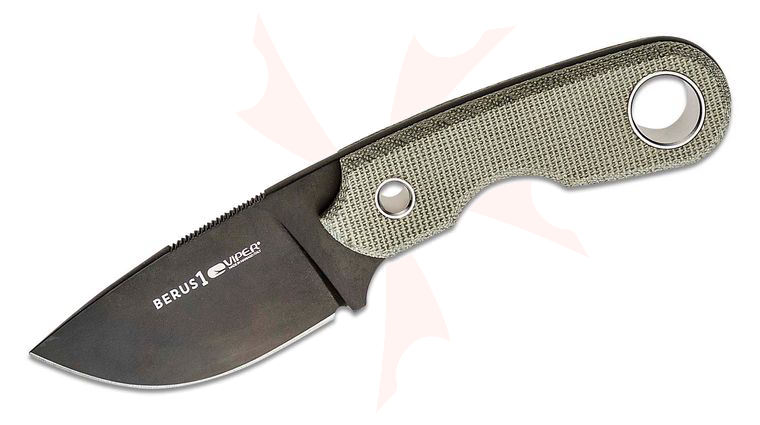 Viper Knives Berus 1 Fixed Blade Knife 2.64 inch M390 Black PVD Drop Point Blade, Green Canvas Micarta Handles, Kydex Sheath