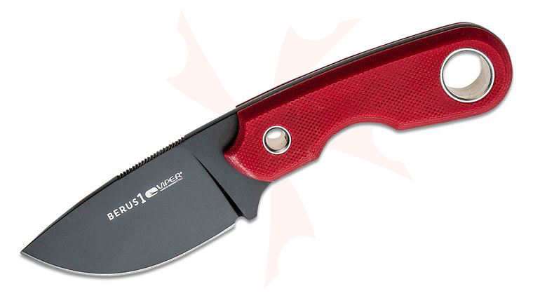 Viper Knives Berus 1 Fixed Blade Knife 2.64 inch M390 Black PVD Drop Point Blade, Red G10 Handles, Kydex Sheath