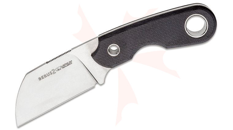 Viper Knives Berus 2 Fixed Blade Knife 2.44 inch M390 Stonewashed Sheepsfoot Blade, Black Canvas Micarta Handles, Kydex Sheath