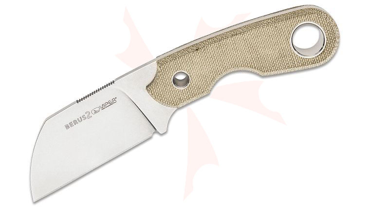 Viper Knives Berus 2 Fixed Blade Knife 2.44 inch M390 Stonewashed Sheepsfoot Blade, Green Canvas Micarta Handles, Kydex Sheath