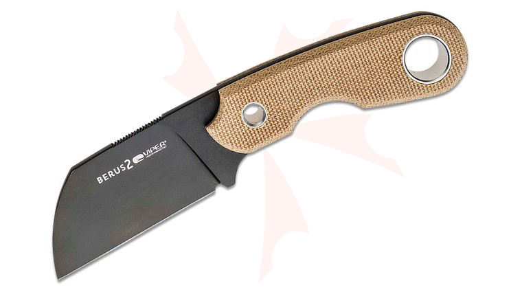 Viper Knives Berus 2 Fixed Blade Knife 2.44 inch M390 Black PVD Sheepsfoot Blade, Natural Canvas Micarta Handles, Kydex Sheath