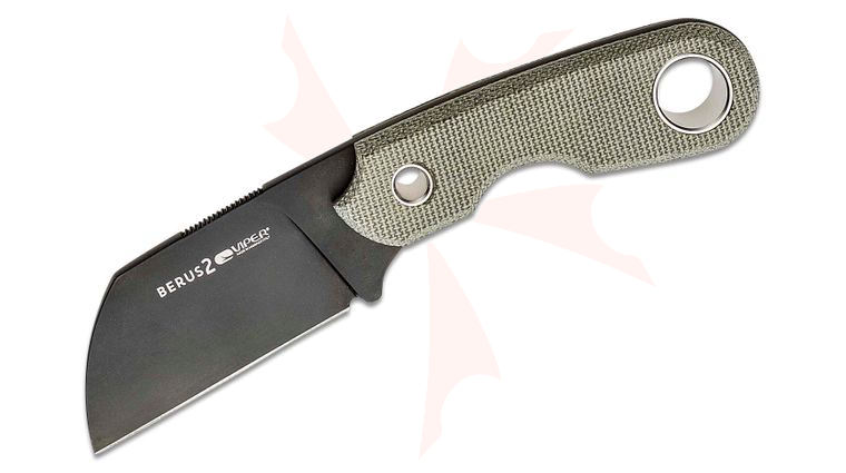 Viper Knives Berus 2 Fixed Blade Knife 2.44 inch M390 Black PVD Sheepsfoot Blade, Green Canvas Micarta Handles, Kydex Sheath