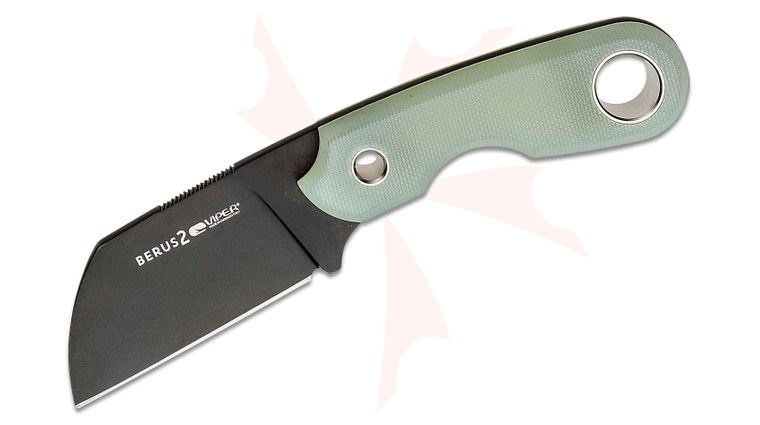 Viper Knives Berus 2 Fixed Blade Knife 2.44 inch M390 Black PVD Sheepsfoot Blade, Jade G10 Handles, Kydex Sheath