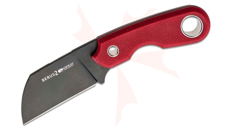Viper Knives Berus 2 Fixed Blade Knife 2.44 inch M390 Black PVD Sheepsfoot Blade, Red G10 Handles, Kydex Sheath