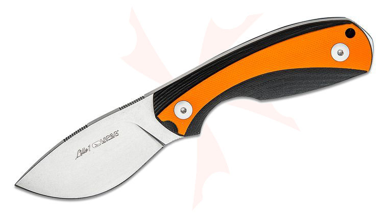 Viper Knives Vox Lille 1 Fixed Blade Knife 2.64 inch Elmax Stonewashed Drop Point Blade, Black/Orange G10 Handles, Kydex Sheath