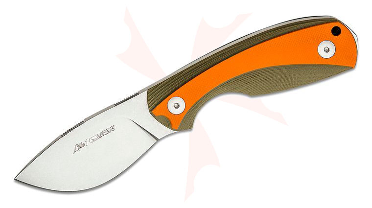 Viper Knives Vox Lille 1 Fixed Blade Knife 2.64 inch Elmax Stonewashed Drop Point Blade, Green/Orange G10 Handles, Kydex Sheath
