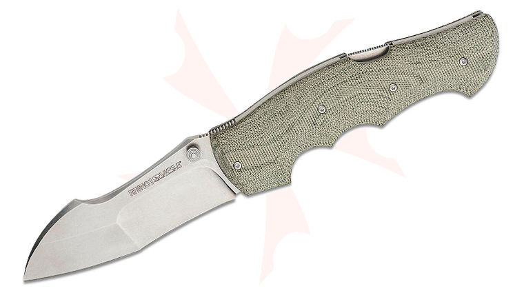 Viper Knives Rhino-1 Folding Knife 4.25 inch Elmax Stonewashed Modified Sheepsfoot Blade, Green Canvas Micarta Handles
